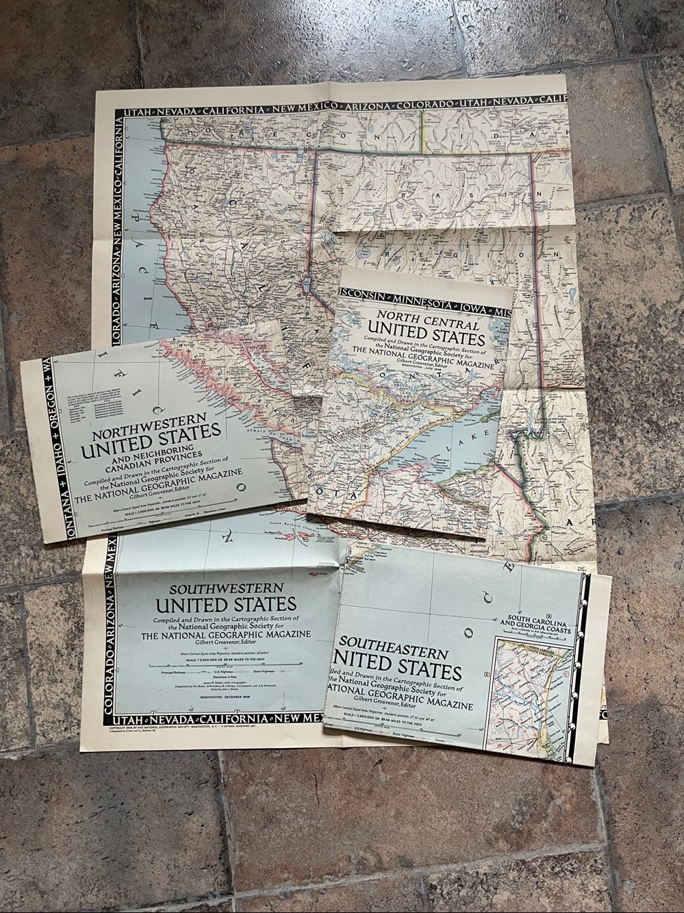 Vintage NG United States Lithograph Maps Set of 4